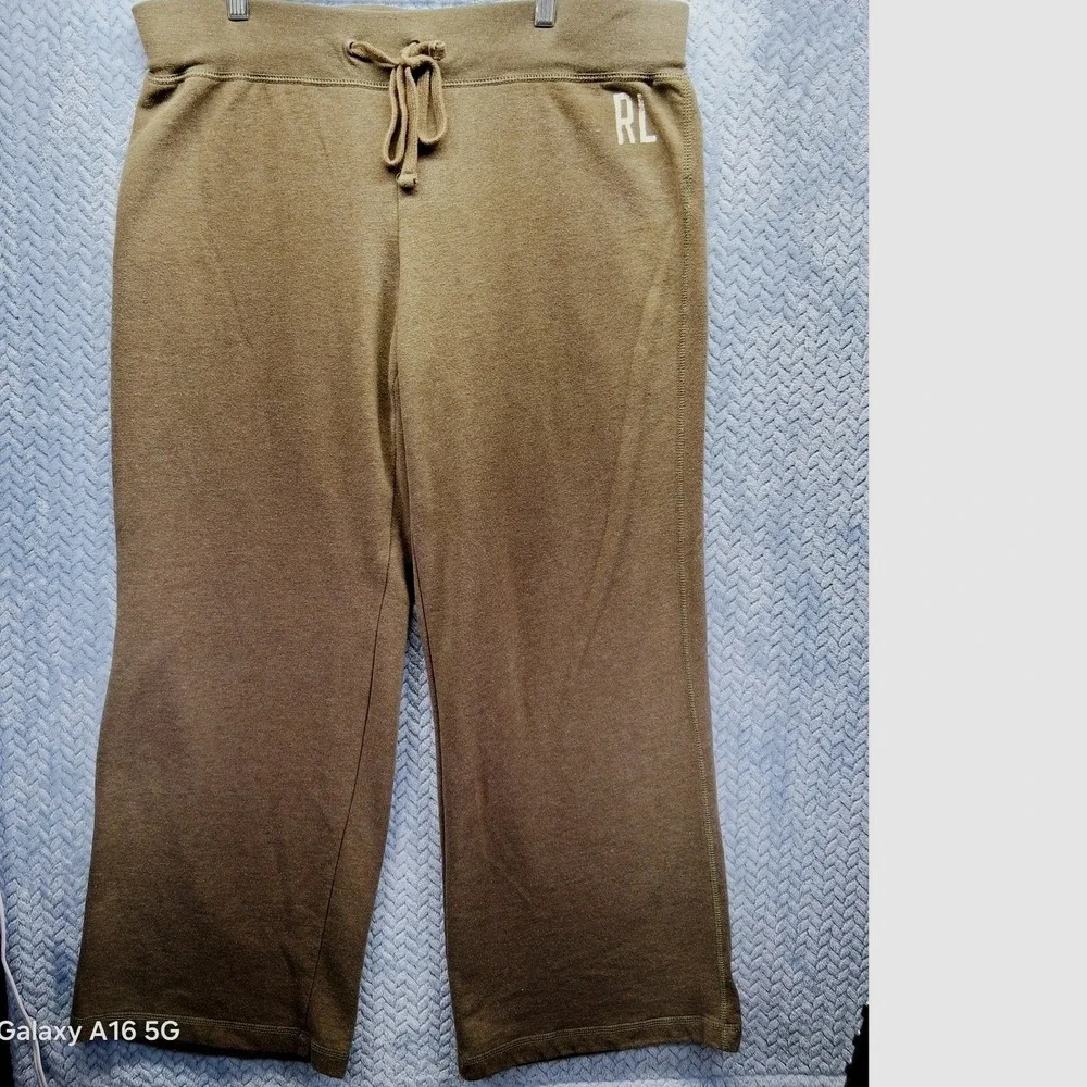 Polo Jeans Co Ralph Lauren Womens Large Olive Green Wide Leg Sweatpants RL Logo‎